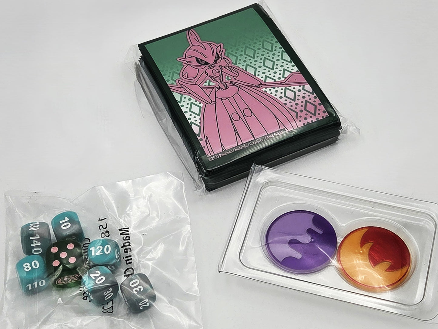 Pokémon Damage Counter Dice, Condition Markers, and Card Sleeves